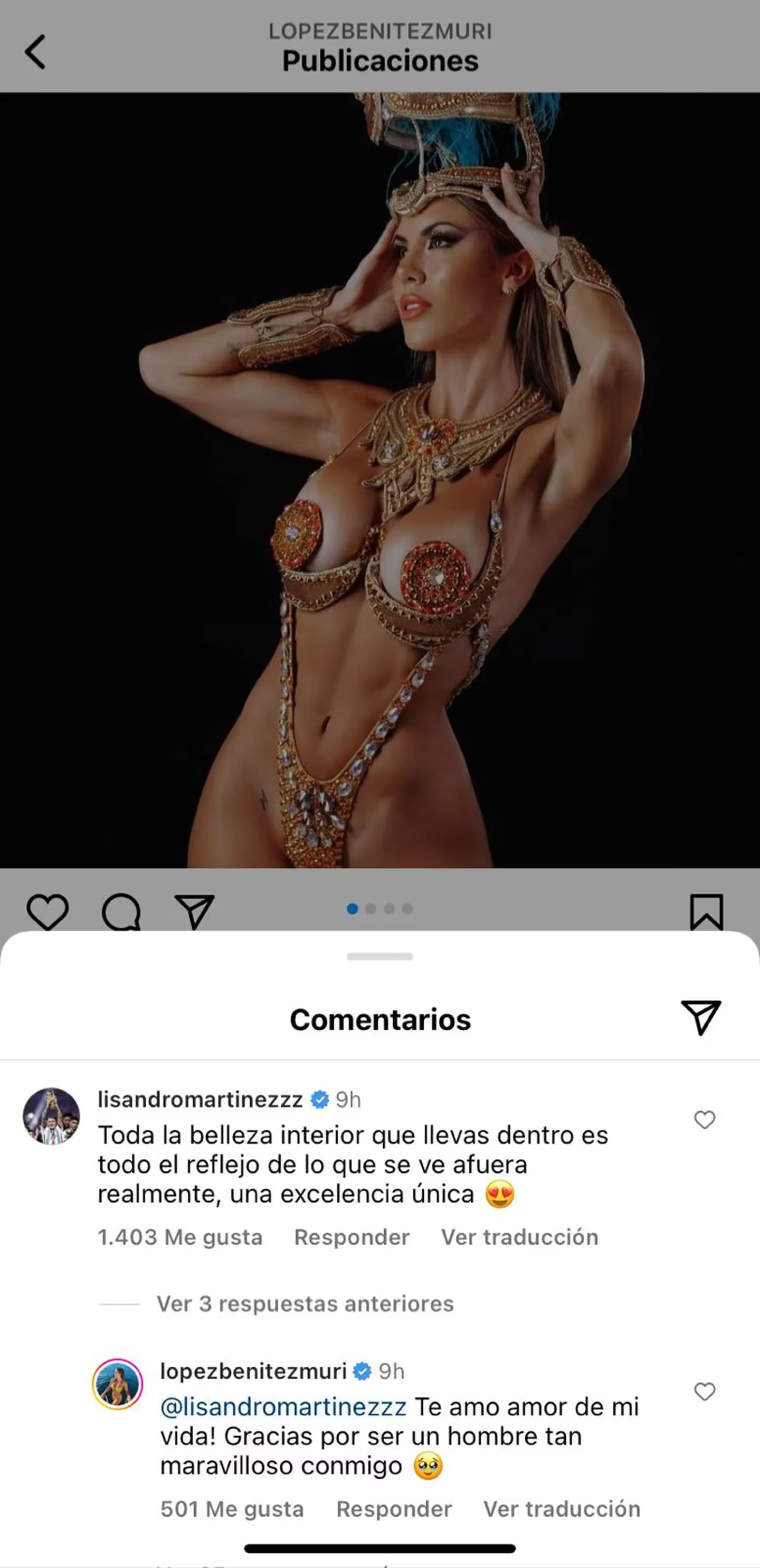 El comentario de Lisandro Martínez a las fotos de Muri López Benítez