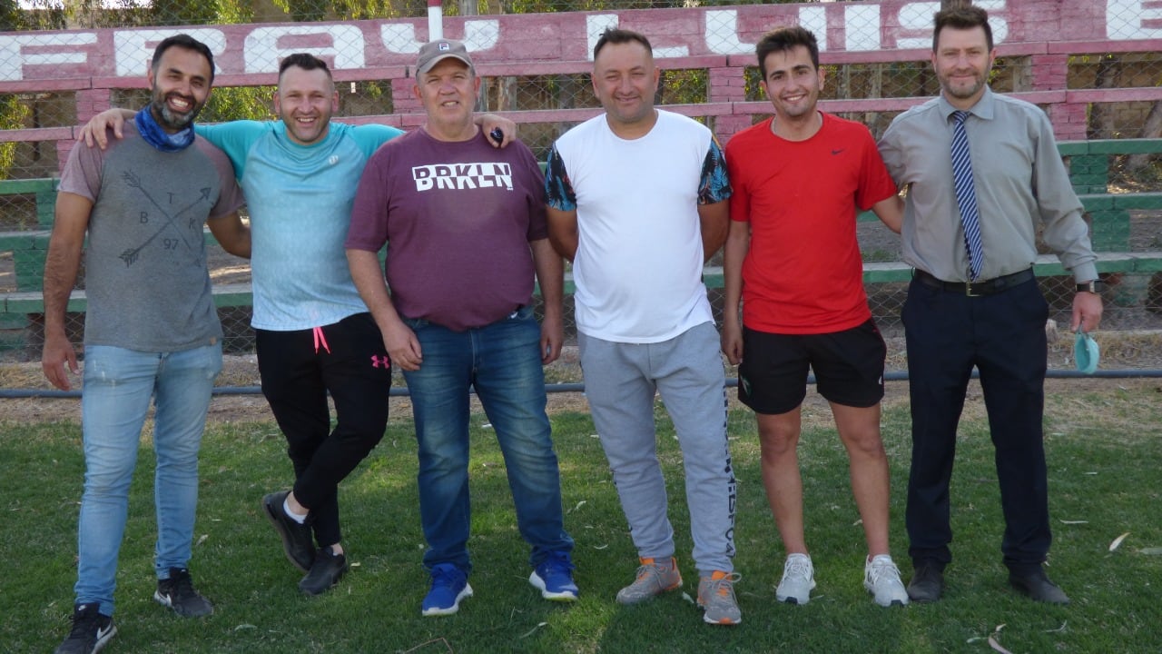 Gastón Salas, Marcos Migliori, Rubén Socias, Milton Salas, Hernán Ortega, Hernán Ortega y Federico Galván, parte del plantel y cuerpo técnico que festejaron el título hace cinco años. 