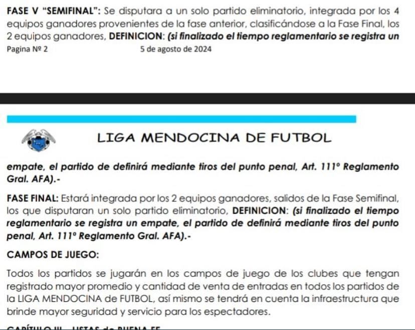 El Reglamento de la Copa Mendoza de la Liga Mendocina. / Gentileza.