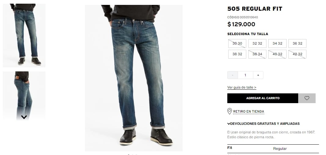 En Argentina, el mismo modelo tiene un precio de $129.000 en la tienda oficial de Levi’s.