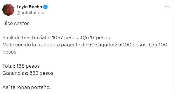 Una usuaria hizo los cálculos de costo del insólito desayuno.