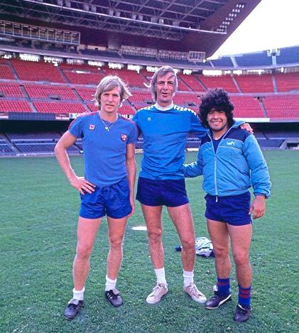 Bernd Schuster, César Luis Menotti y Diego Armando Maradona