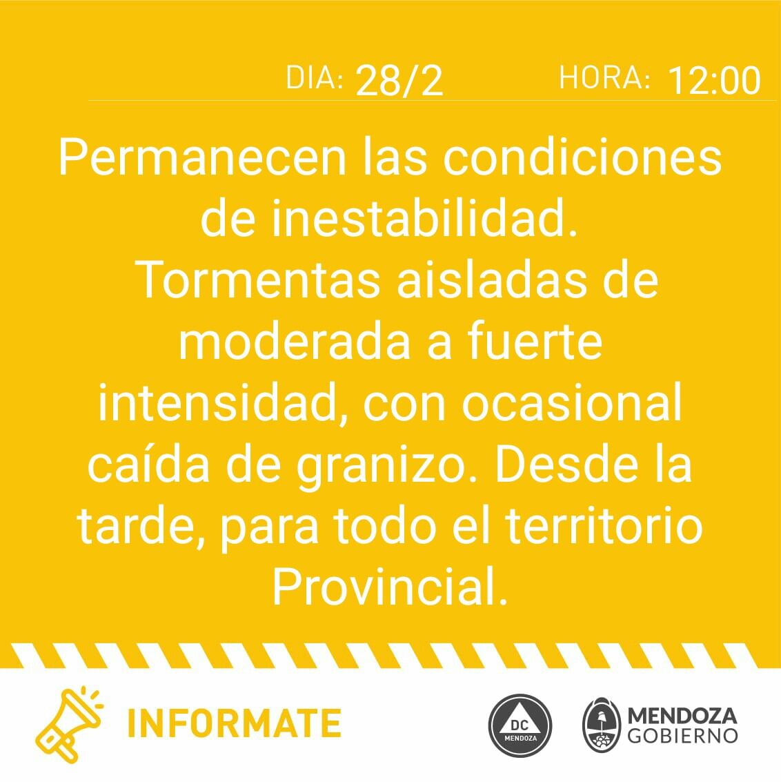 Alerta de Defensa Civil para este domingo 28