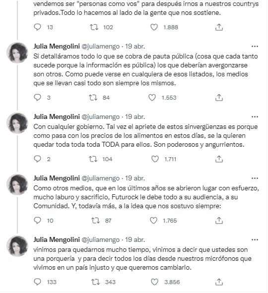 Julia Mengolini en Twitter.