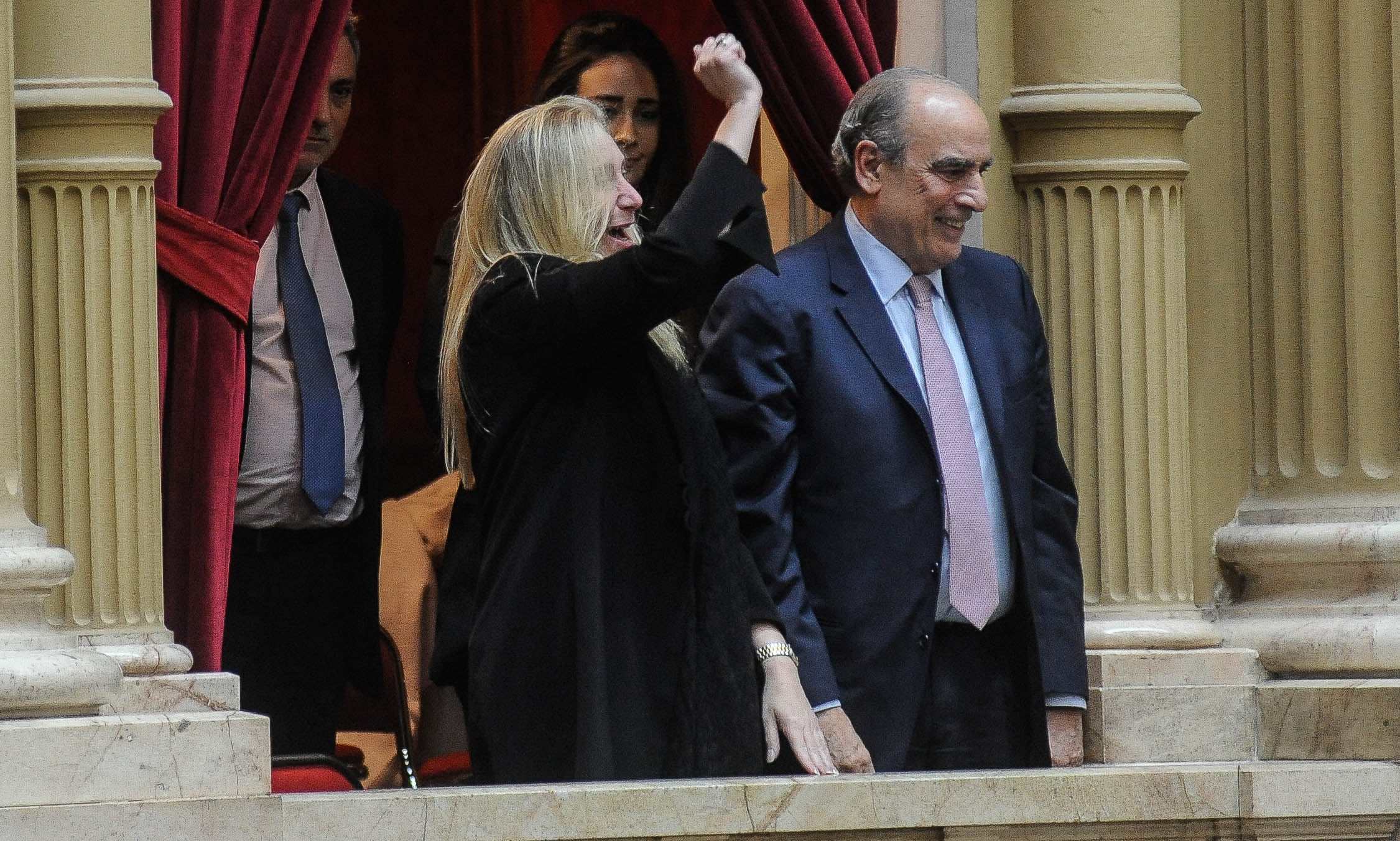 27-06-2024 POLITICA
Karina Milei y Guillermo Francos festejando en el Congreso.
Foto: Federico López Claro 
