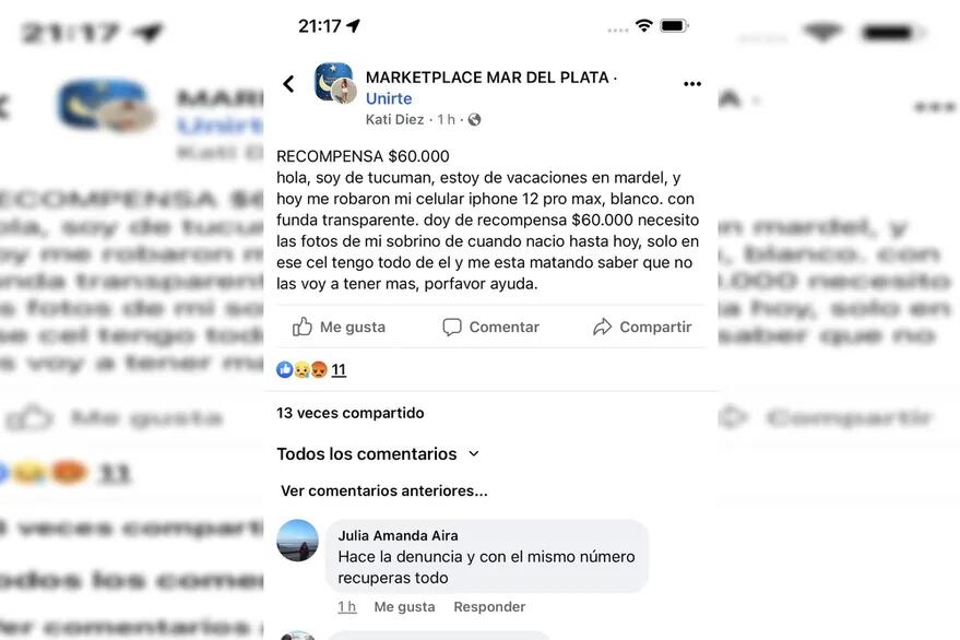 La publicación que hizo Kati en Facebook