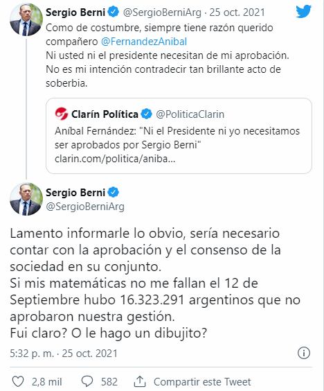 Los comentarios de Berni en Twitter.