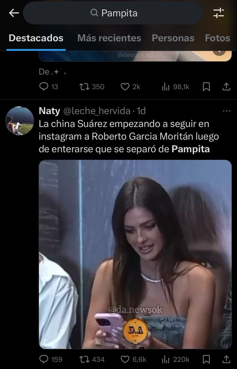 Los memes tras la noticia de la separación de Pampita y Roberto García Moritán. Captura de X.