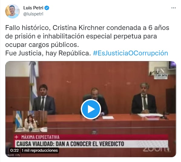 El ex diputado nacional por la UCR, Luis Petri, celebró el fallo de la Justicia Federal.