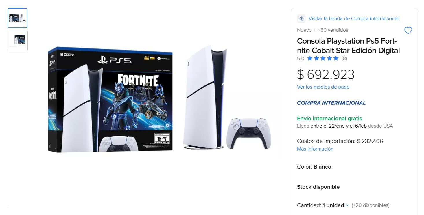 Precio de Play Station 5 en Mercado Libre, compra internacional