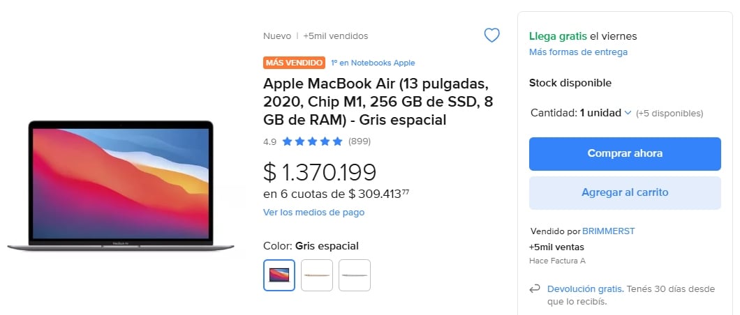 Cuánto cuesta una notebook MacBook Air en Chile