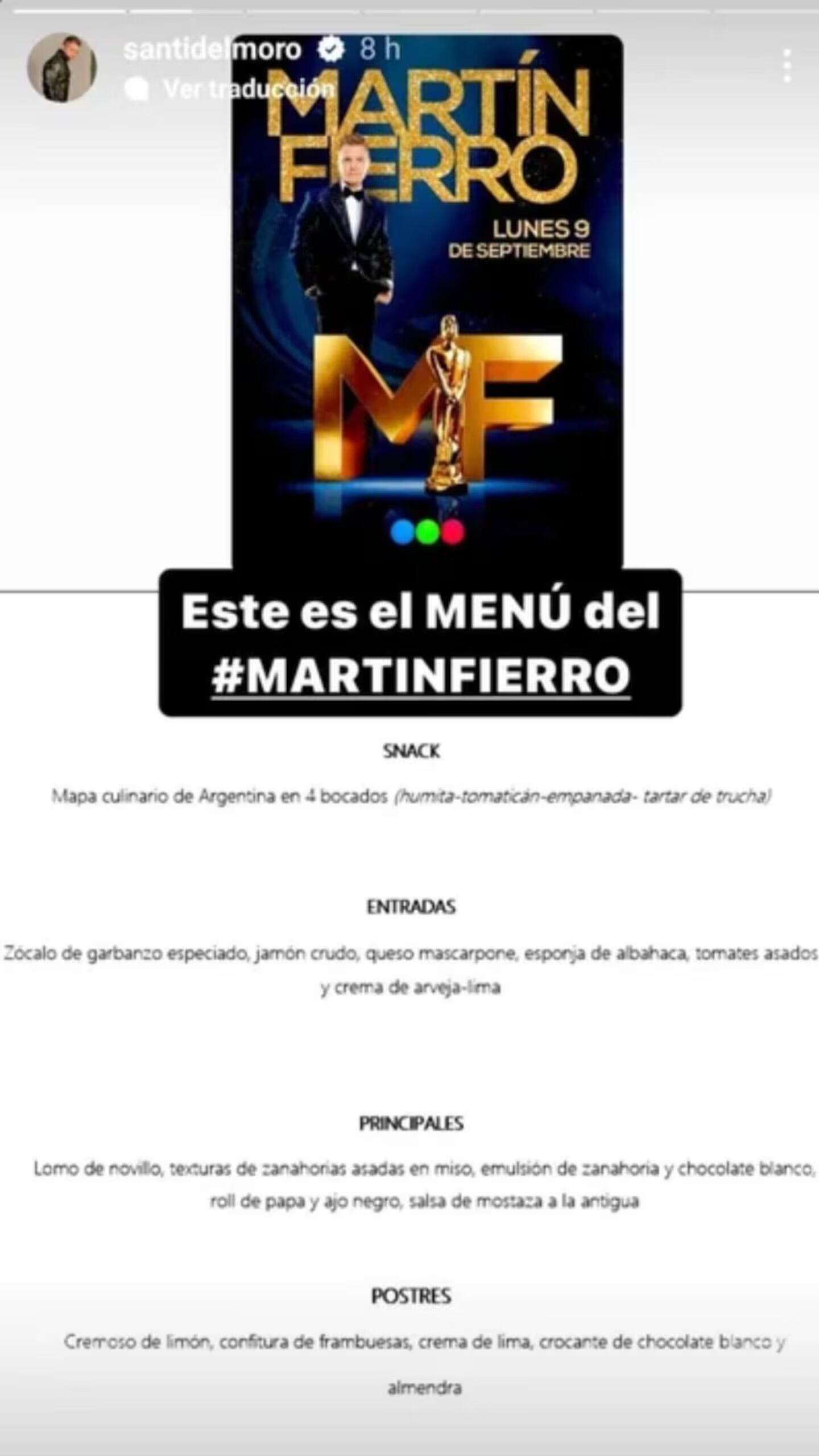 Este será el menú de la gala de premiación que disfrutarán los famosos.