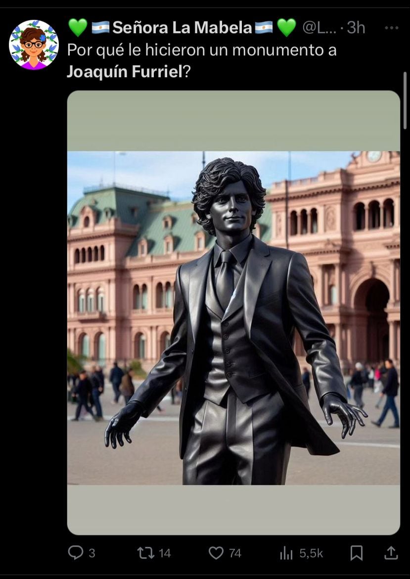 La supuesta estatua de Javier Milei que se parece más a Joaquín Furriel.