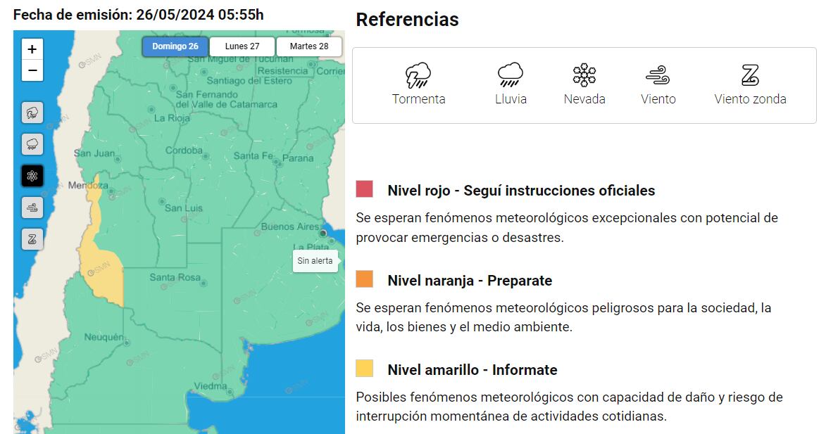 Alerta amarilla por nevadas - SMN