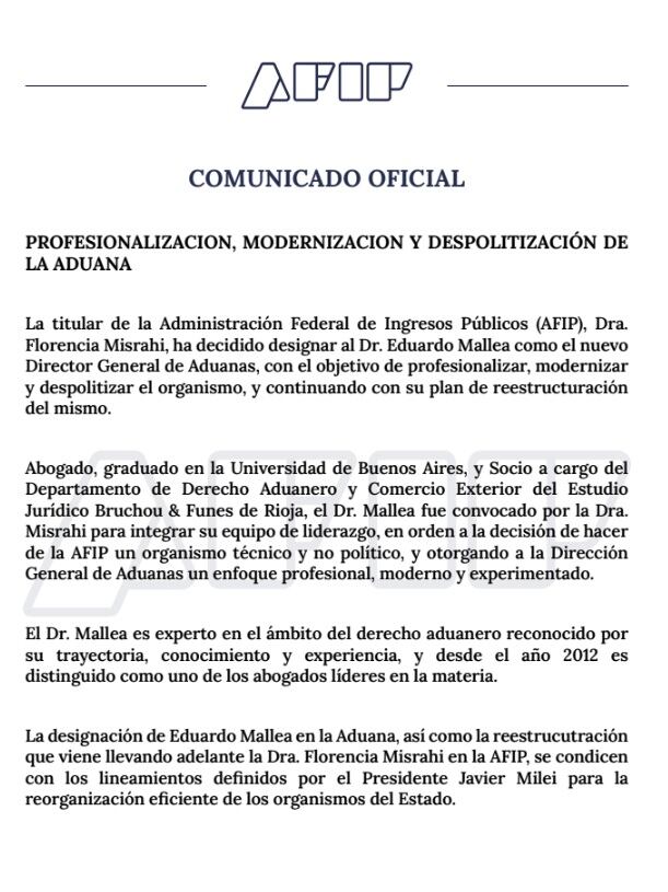 comunicado de AFIP