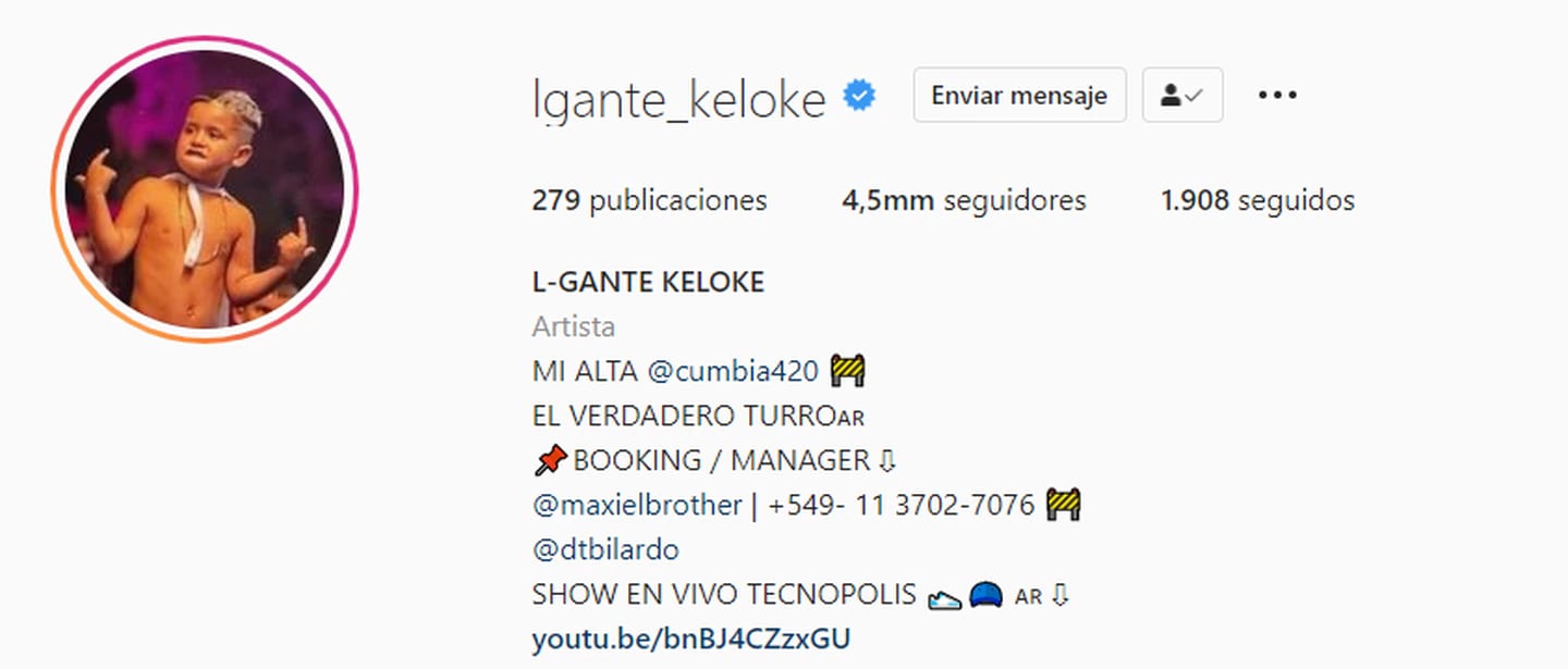 L-Gante utilizó la foto del nene en cuestión y la puso de perfil en Instagram.