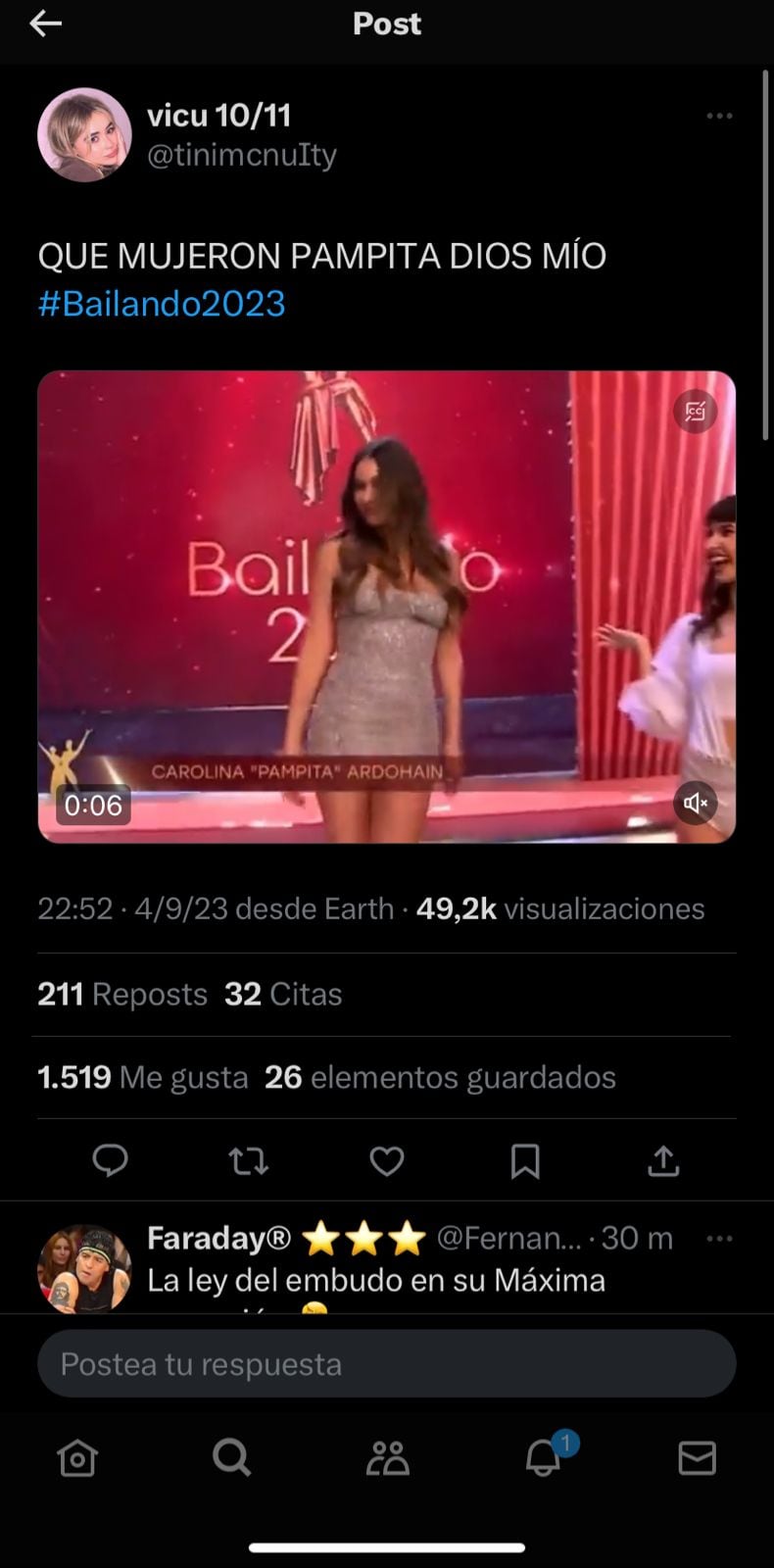 Pampita fue lo más comentado en Twitter tras la apertura del Bailando 2023. Captura de pantalla.