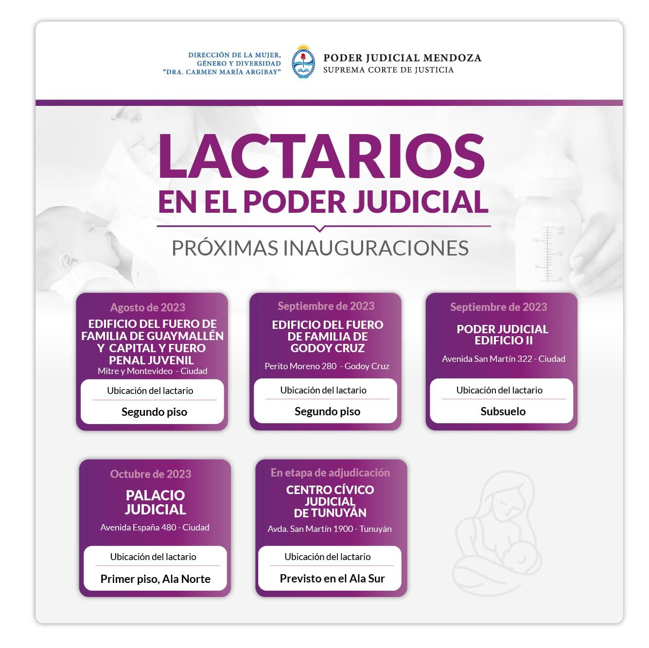 Los edificios del Poder Judicial contarán con espacios para facilitar la lactancia materna