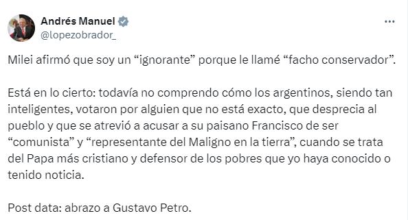 López Obrador le respondió a Javier Milei - X