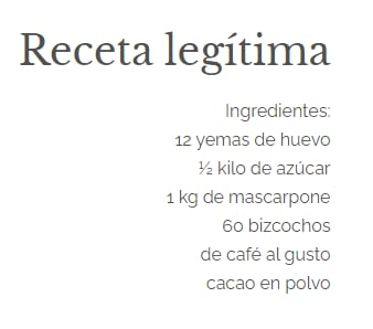 Los ingredientes de la receta original del tiramisú.