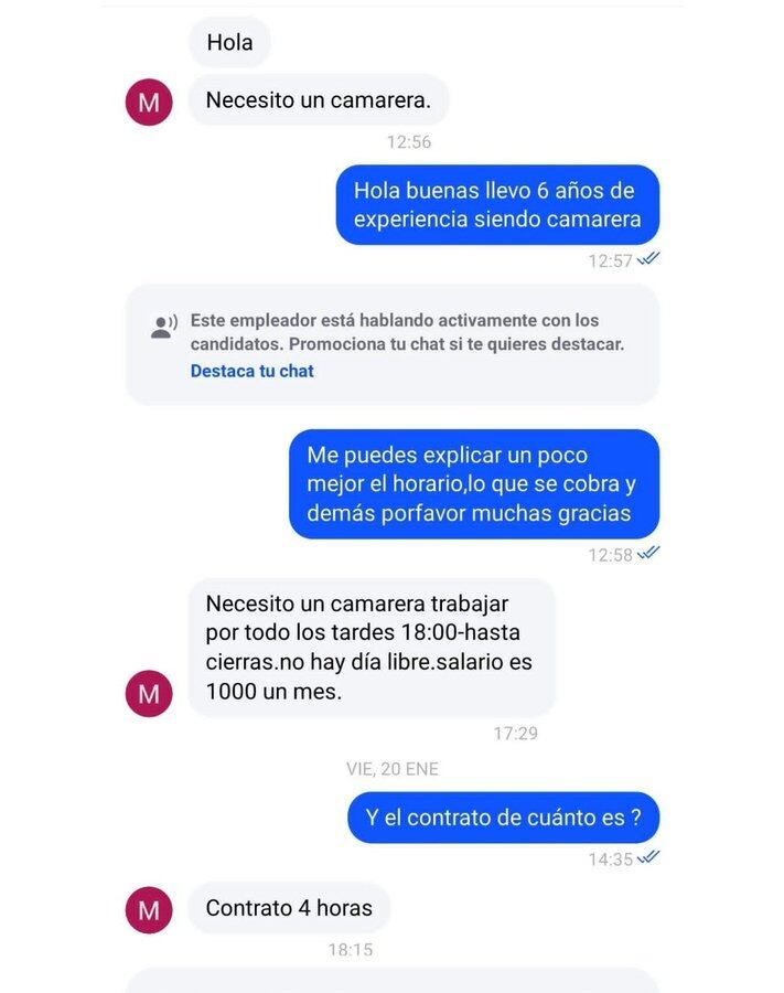 La oferta de trabajo de una camarera que se viralizó en redes: “Sin días de descanso”.