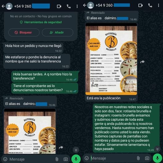 Una falsa rotisería publica promociones por WhatsApp, cobra por transferencia y no entrega los pedidos.