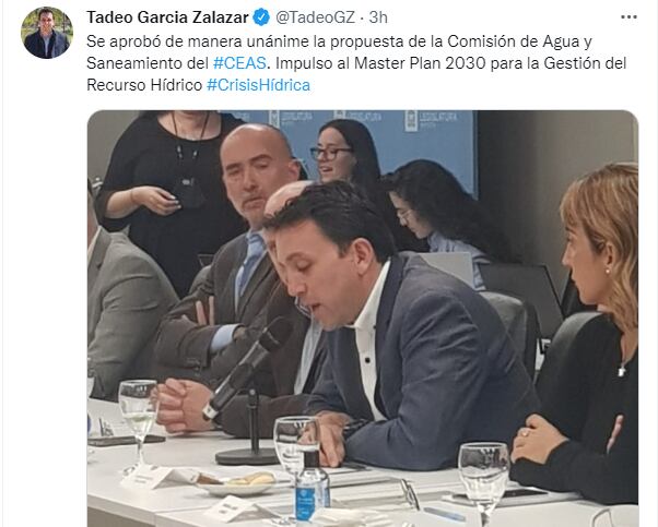 El intendente de Godoy Cruz, Tadeo Garcia Zalazar celebró la unanimidad para que avance el diseño del proyecto hídrico que se gestó en la comisión que preside.