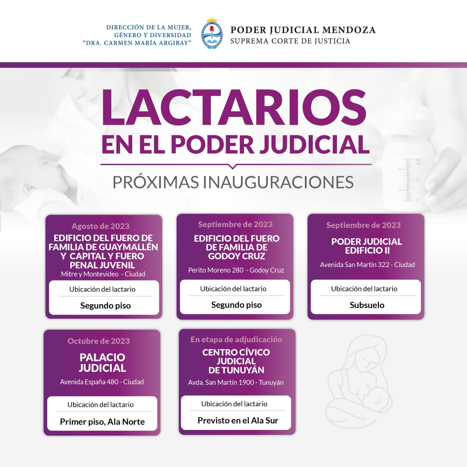 Los edificios del Poder Judicial contarán con espacios para facilitar la lactancia materna