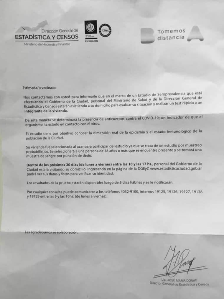 El Gobierno aclaró que no está haciendo testeos domiciliarios.