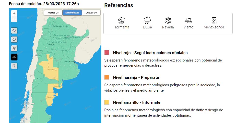 Alerta por vientos en el Sur de Mendoza - SMN