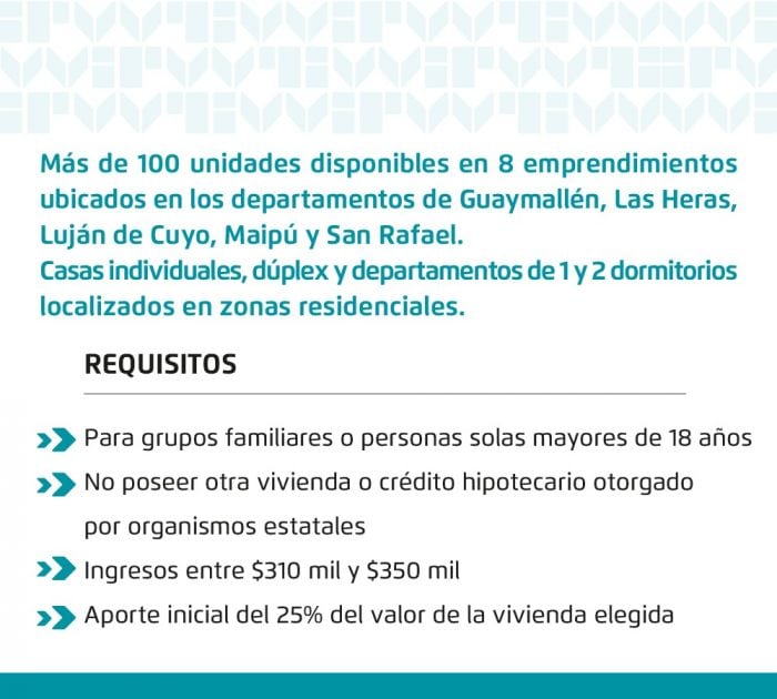 Podrán inscribirse como postulante a las viviendas del programa Mendoza Construye línea 2 personas con grupo familiar a cargo. También podrán hacerlo personas solas mayores de 18 años, pero tendrán prioridad quienes conformen grupos familiares.