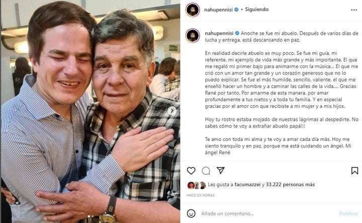 La publicación de Pennisi para despedir a su abuelo René