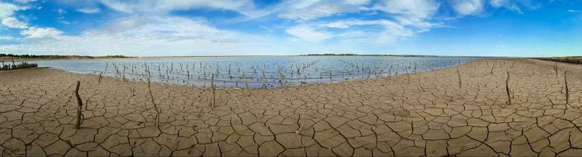 Vista de la instalación de Land Art. Todo allí debiera estar cubierto por las aguas. Grito desesperado de que algo hacemos mal a nuestra naturaleza.