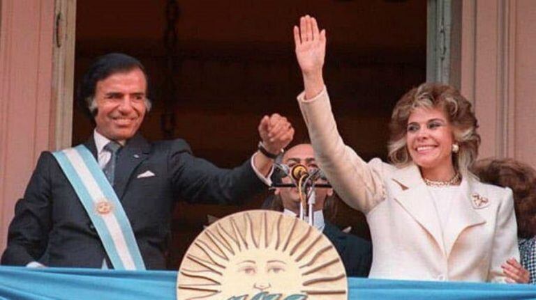 Carlos Menem con Zulema Yoma, al asumir la presidencia en 1989. 