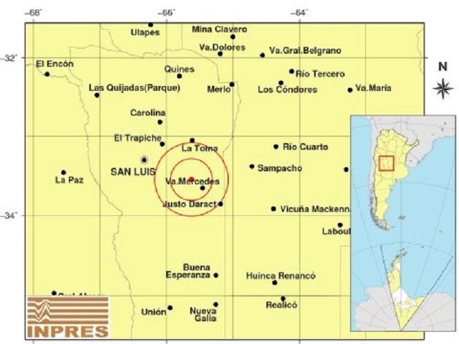 Tembló en San Luis: un sismo de 4,6 de magnitud cerca de Villa Mercedes. / Inpres