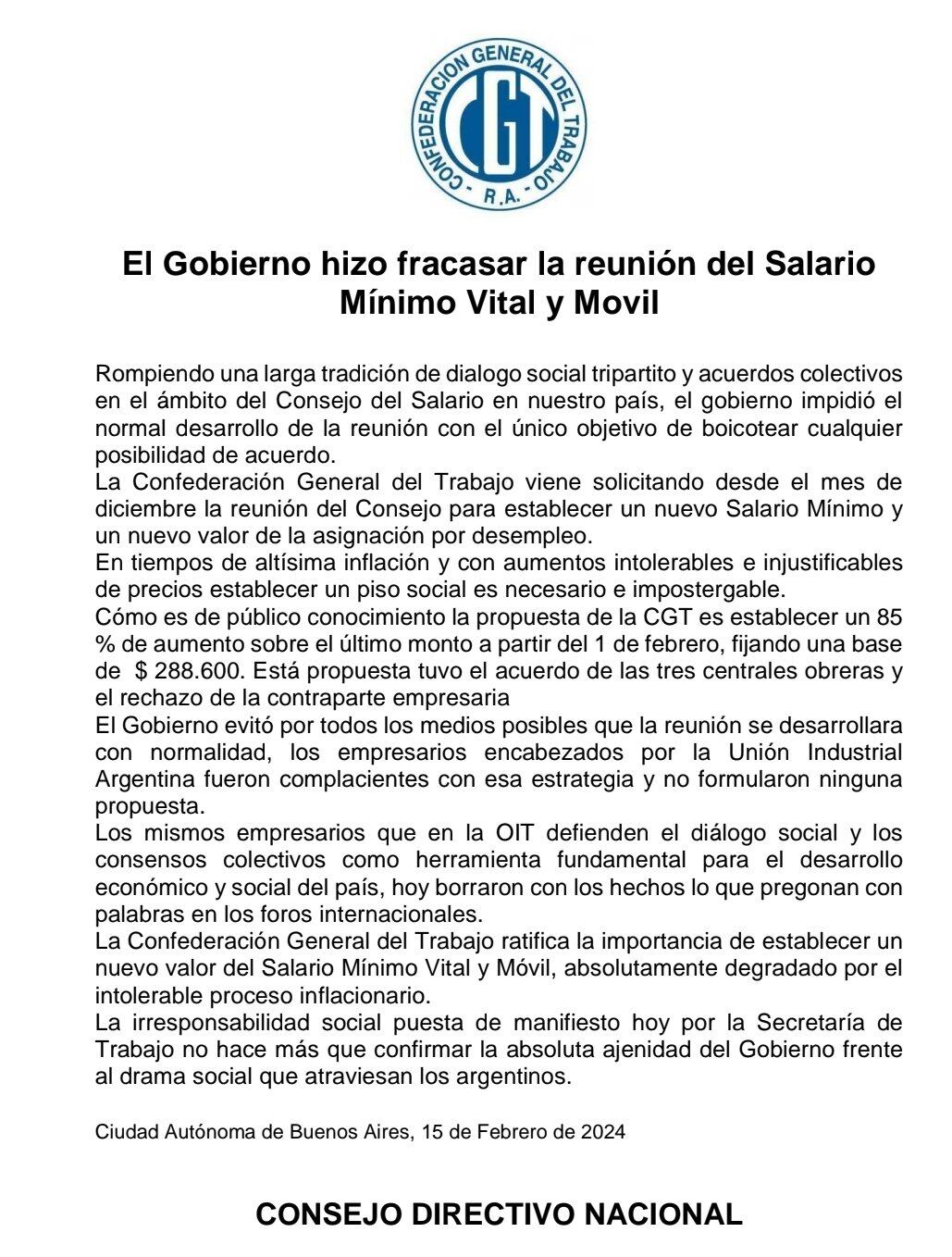 Comunicado de la CGT tras la reunión del Salario Mínimo.