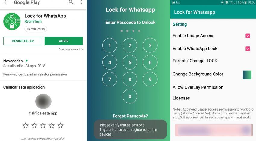 
    "Lock for WhatsApp" te permite reforzar la seguridad para acceder a la app de mensajería.
   