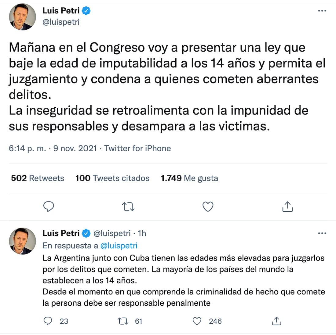 El diputado mendocino Luis Petri pedirá la baja en la edad de imputabilidad