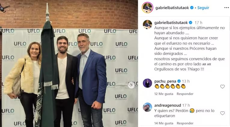 Batistuta con su esposa Irina y su hijo Thiago - Instagram