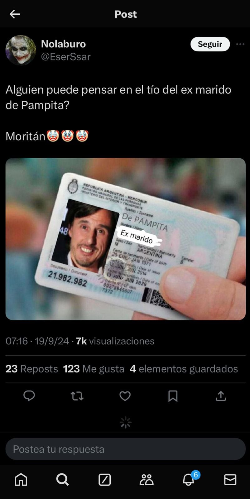 Los memes tras la noticia de la separación de Pampita y Roberto García Moritán. Captura de X.