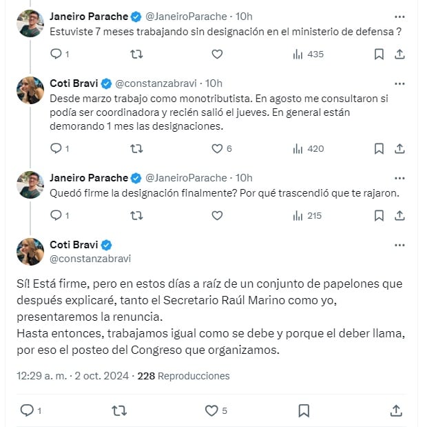 Coti Bravi habla en X del escándalo en Defensa