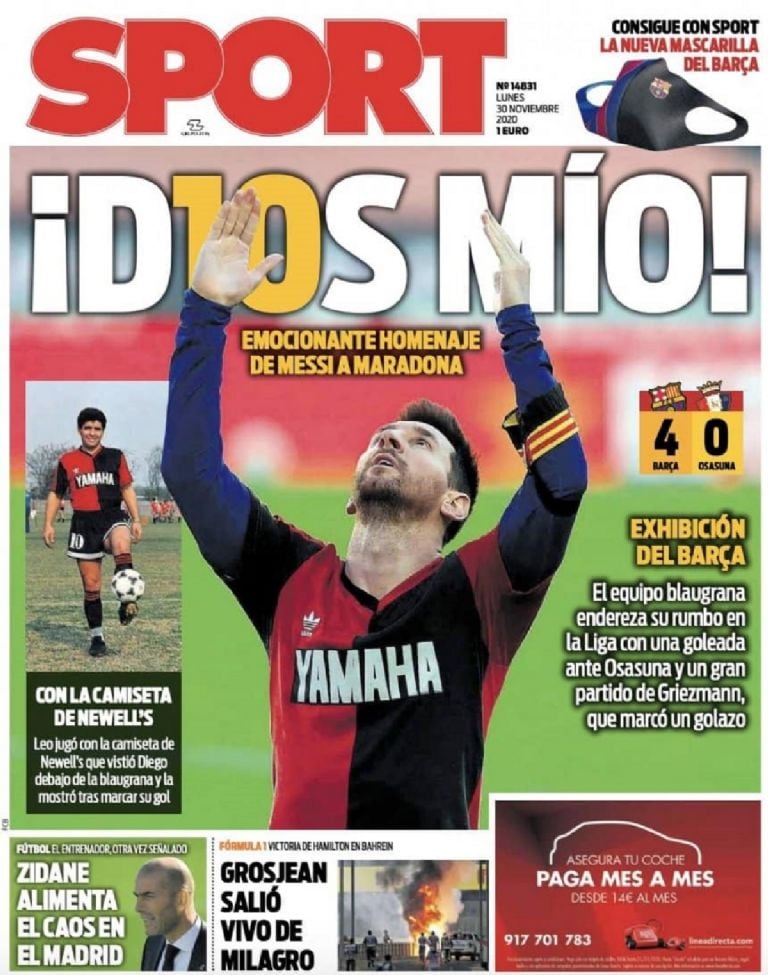 Dios Mío, en diario Sport