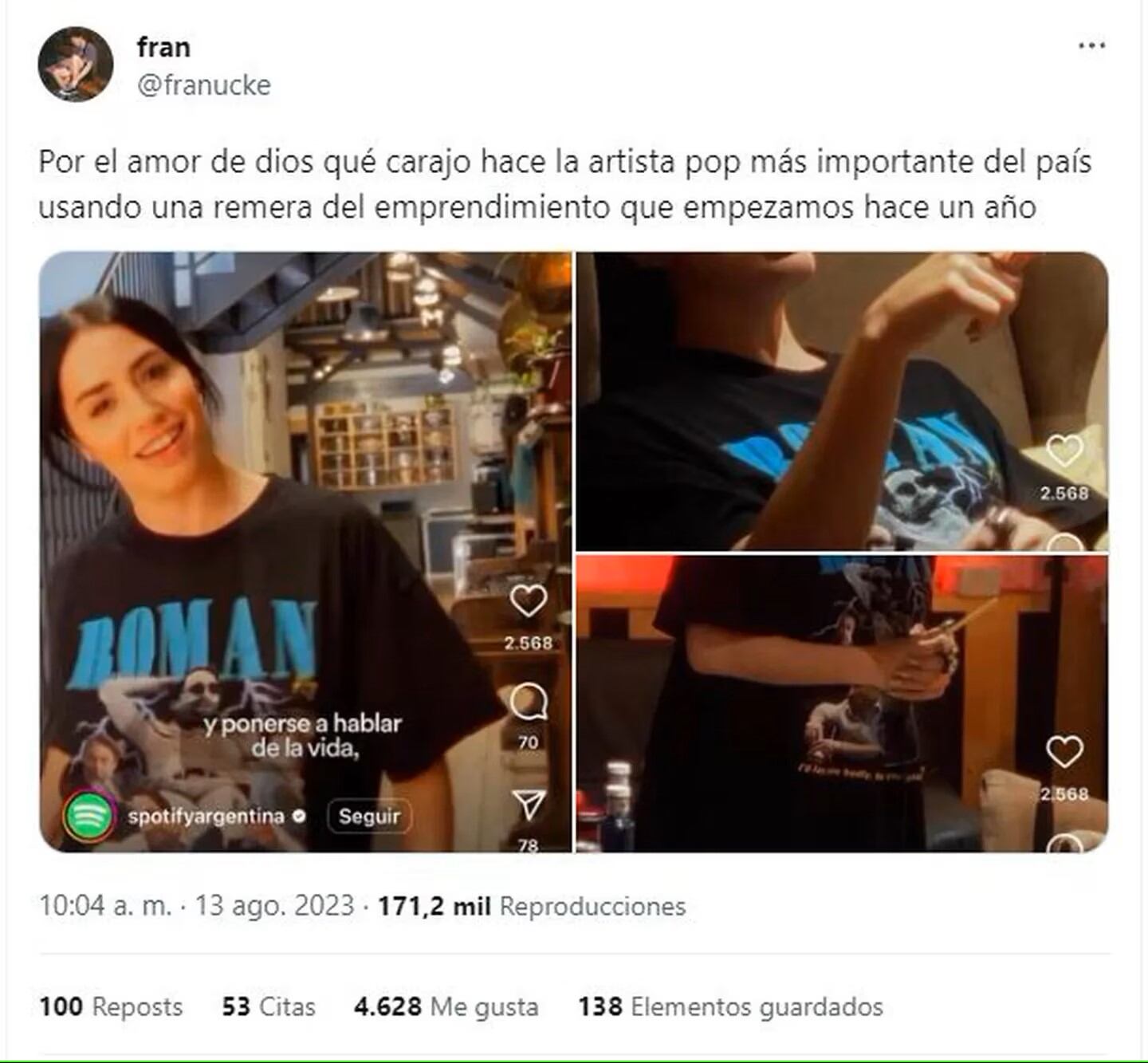 Lali usó su remera y generó que las ventas del emprendimiento suban.