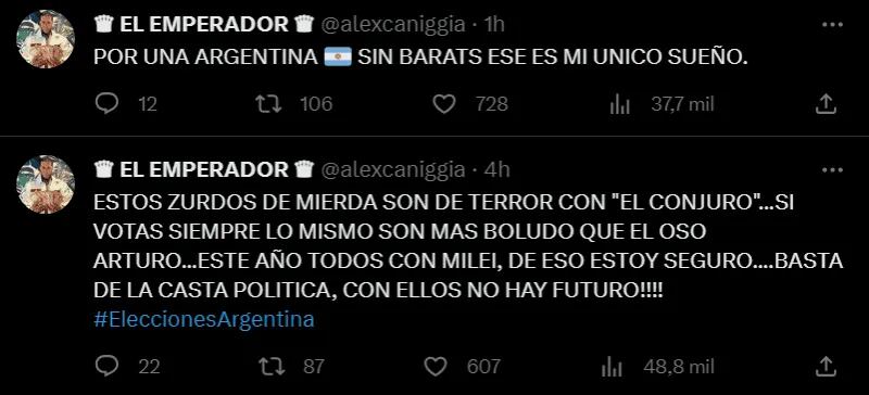 La cuenta de Twitter de Alex Caniggia