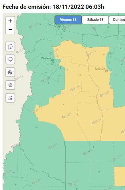 Alerta amarilla por tormentas en Mendoza (SMN)