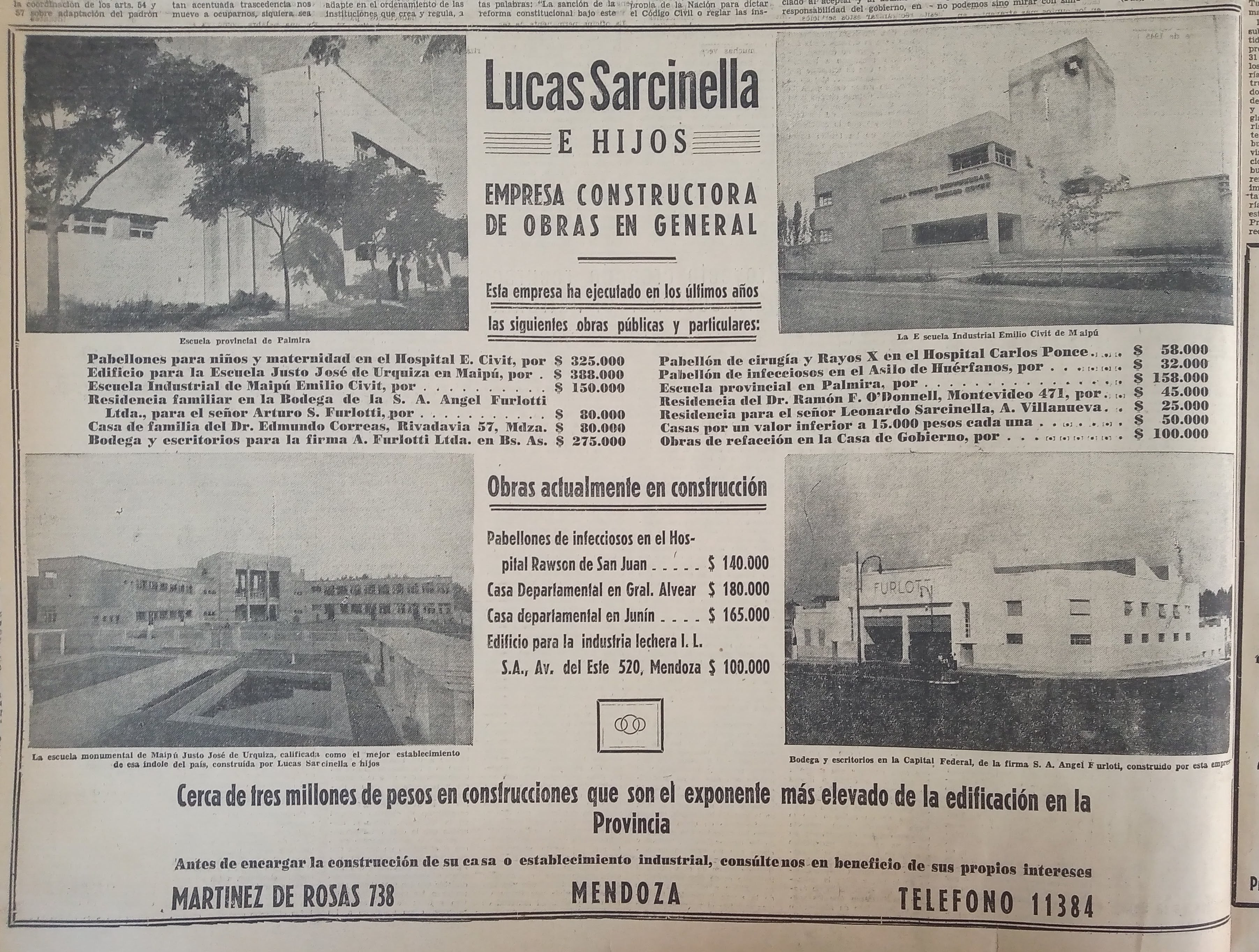 Antigua publicidad de la firma Lucas Sarcinella en Los Andes.