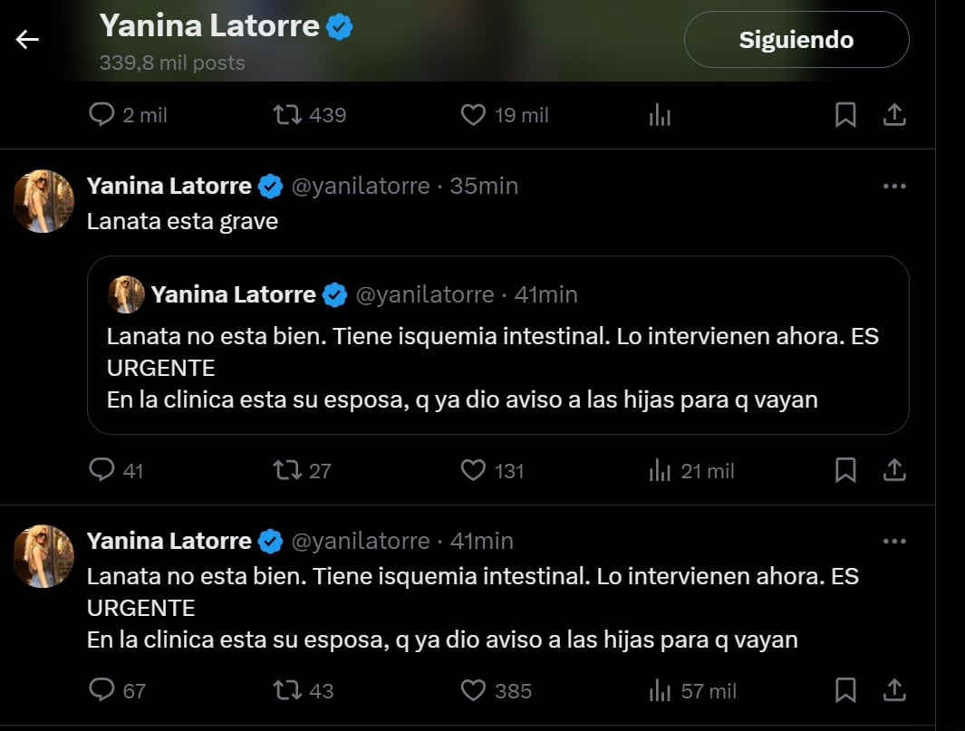 Yanina Latorre asegura que Jorge Lanata está grave.