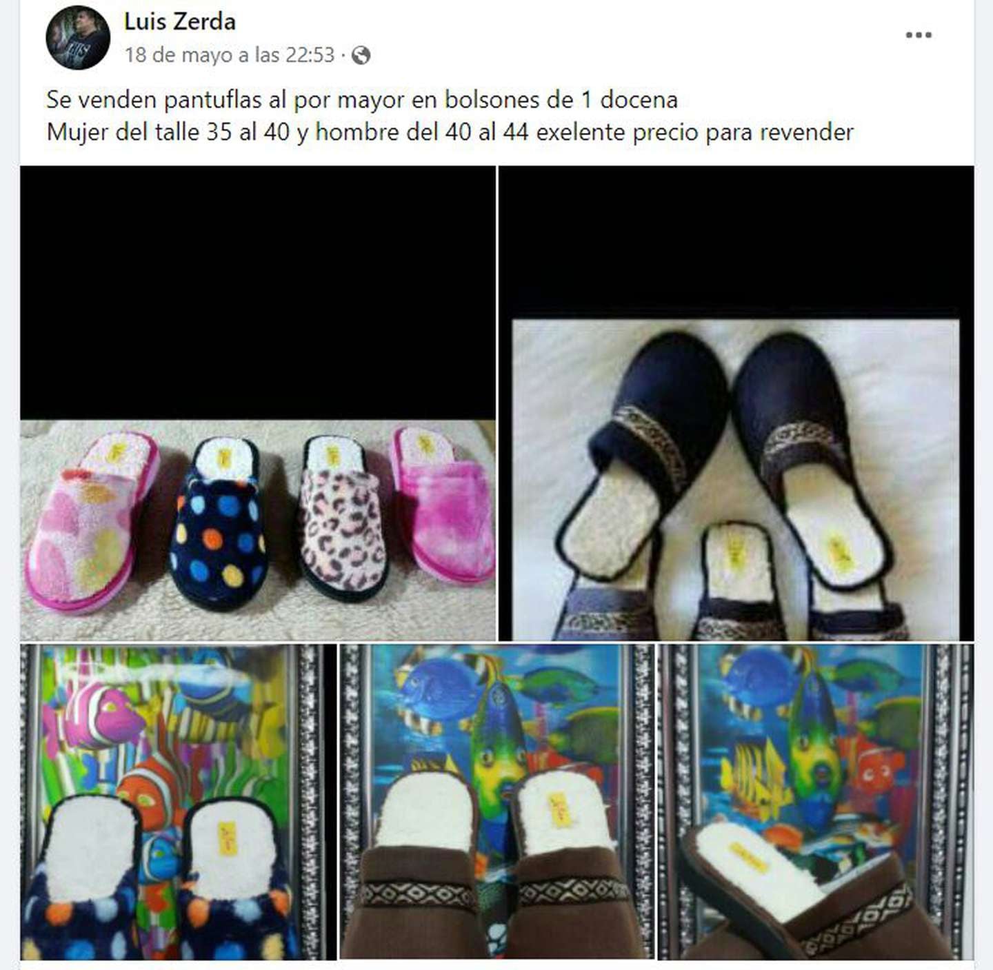 Luis vende pantuflas para llegar a fin de mes.