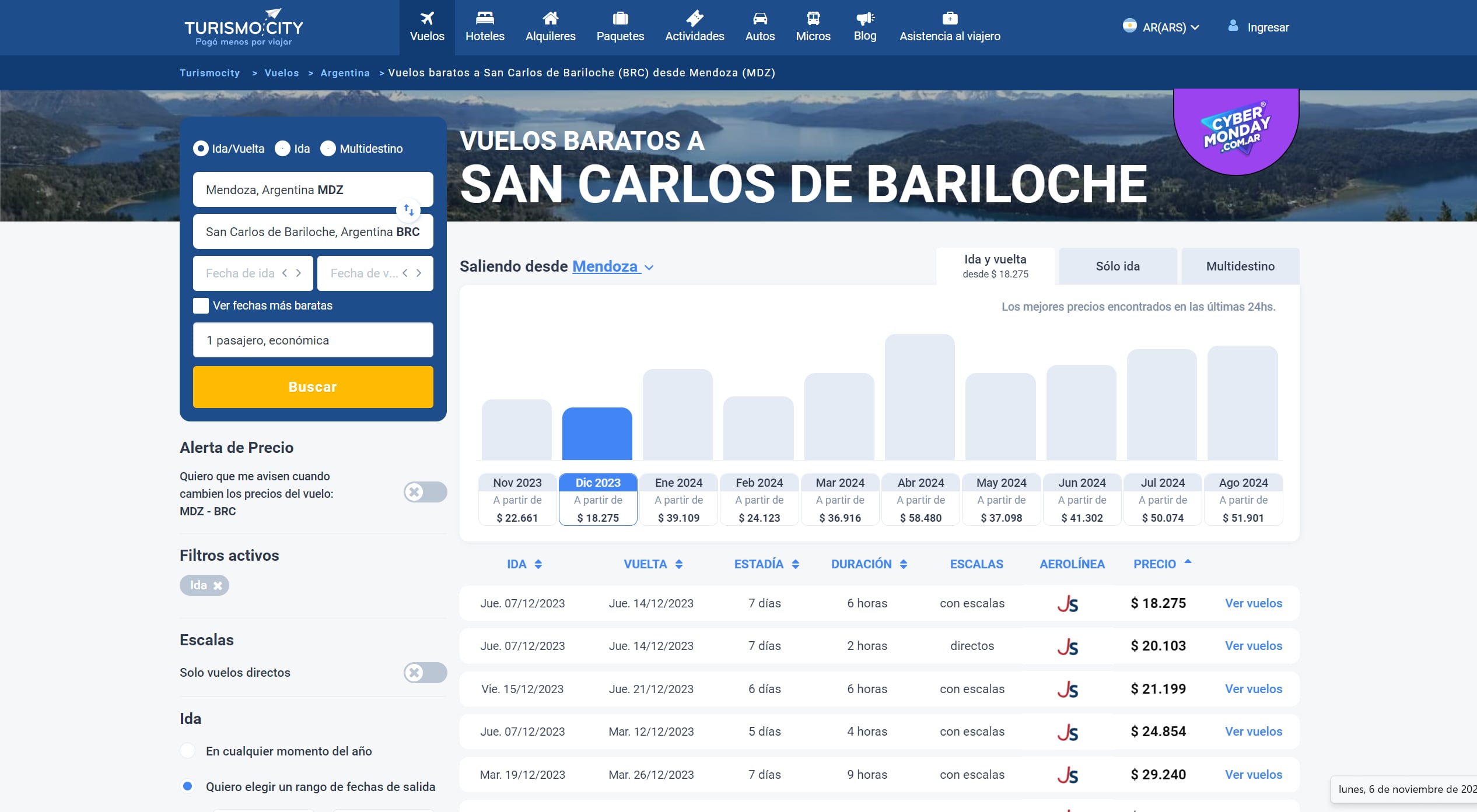 Vuelos Mendoza - Bariloche.