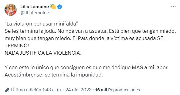 La diputada se refirió al hecho en sus redes sociales. Foto: captura.